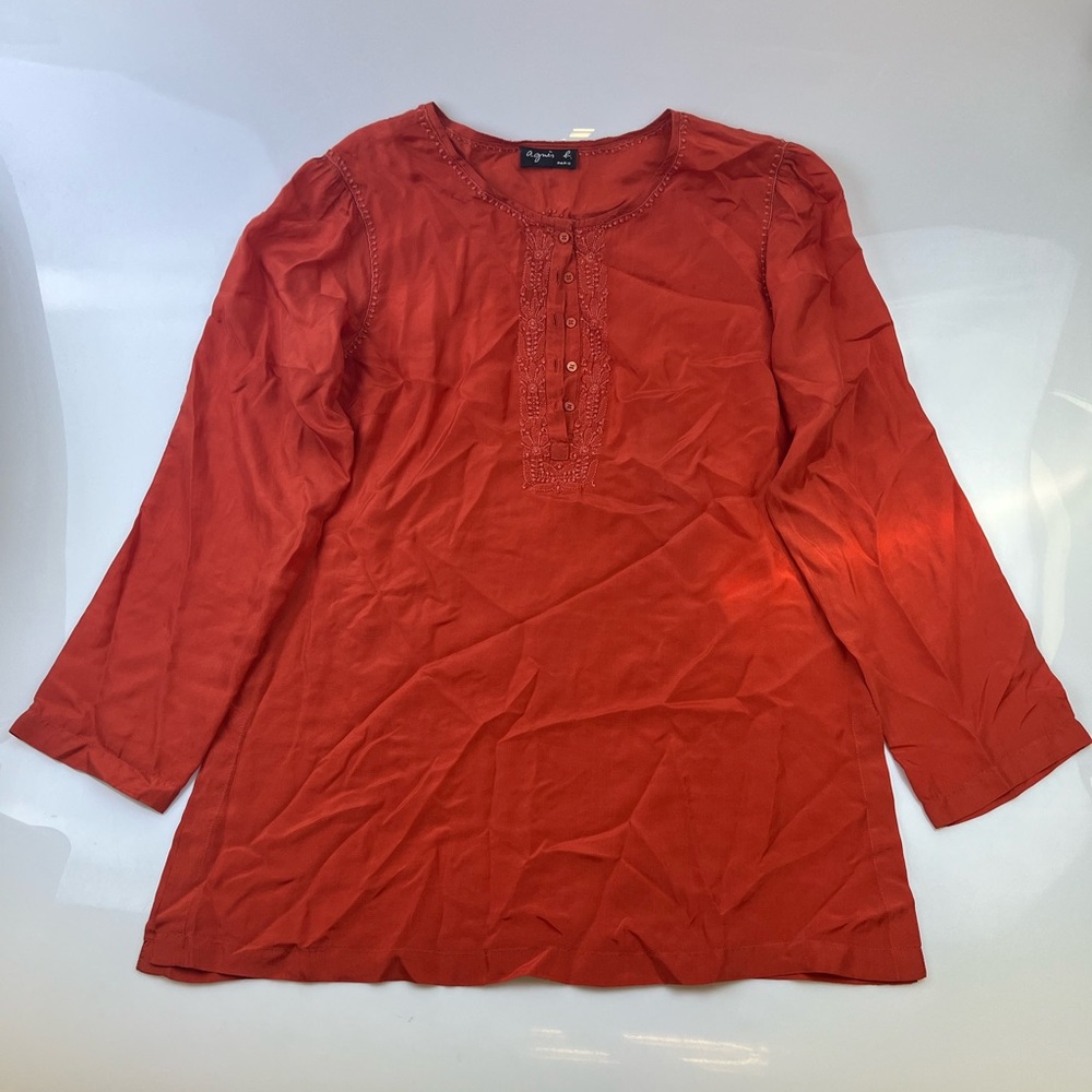 Agnes B Paris Red-Orange Silk Embroidered Tunic N278-22